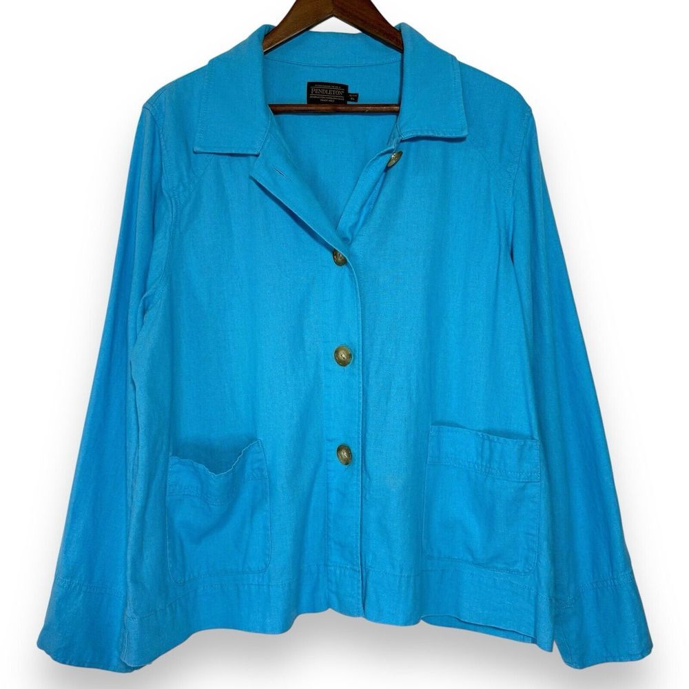 Pendleton Linen Button Down Shirt Womens XL Petite Long Sleeve Lagenlook Casual